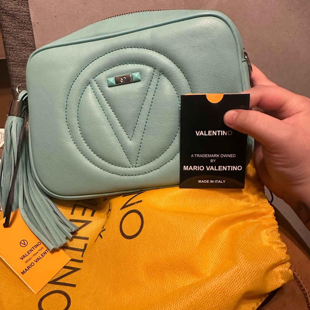 Valentino By Mario Valentino Green Crossbody Bag with Quilted Design and Tassel